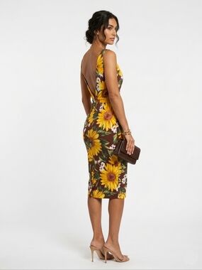 Dolce & Gabbana D&G Sunflower V-Neck Tank Dress Low Back Dress Size IT 42 US 6